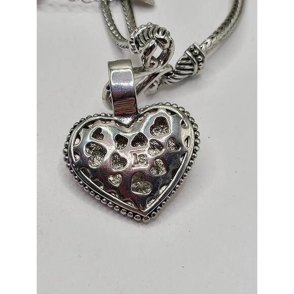 Lia Sophia Heart Pendant Necklace Silver Tone Rhinestone Double Braided Chain - Picture 6 of 9